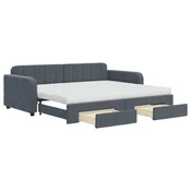 Vidaxl Izvlečna dnevna postelja s predali temno siva 90x200 cm žamet
