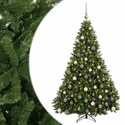 Vidaxl Umetna božična jelka, svetlo zelena, z okraski 180 cm 300 LED