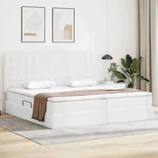 Krevet s od storage Cista bijela 200 x 200 cm Lažna koža