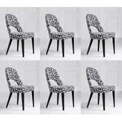 Casa Padrino luxury Art Deco dining chair set of 6 white/gray/black 49 x 61 x H. 89 cm - Art Deco kitchen chairs with pattern - Dining room furniture - Luxury furniture - Art Deco furniture