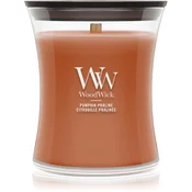Woodwick Pumpkin Praline dišeča sveča z lesenim stenjem 275 g