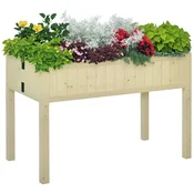 OUTSUNNY Zložljiva dvignjena gredica, dvignjena zunanja cvetlična posoda iz smrekovega lesa s 4 drenažnimi luknjami, za vrt teraso balkon, 115x56x76 cm, barva lesa
