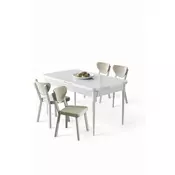HANAH HOME Rasklopivi trpezarijski sto i stolice (5 delova) Exve White Cream