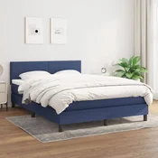 Greatstore Box spring postelja z vzmetnico moder 140x190 cm blago