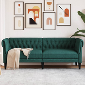 vidaXL Kavč trosed Chesterfield temno zelena tkanina