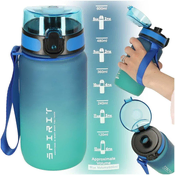 WOWO Športna steklenica za vodo z ustnikom in merilno skalo 600 ml modro-zelena