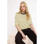 Trendyol Majica temno rjava / rumena / bela