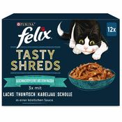 Snižena cijena! 12 x 80 g Felix Tasty Shreds vrećice  - Raznolikost okusa sela (govedina, piletina, pačetina, puretina)