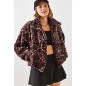 Bianco Lucci Womens Leopard Pattern Faux Für Coat 2426