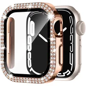 GS Ovitek 2 v 1 + kaljeno steklo za Apple Watch 4/5/6/SE 44 mm, roza zlata