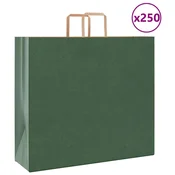 Vidaxl Papirnate vrečke 250 kosov z ročaji zelene barve 54x15x49 cm
