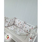 Bubamara037 Set za krevetac sa ogradicom od jastuka, sa lastišom, Belo-Bež