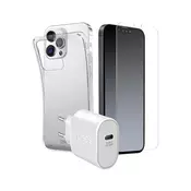 SBS maskica za iPhone 13 Pro, silikonska, prozirna, zaštitno staklo i brzi punjac 20 W, bijela