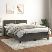 Greatstore Box spring postelja z vzmetnico temno siva 140x200 cm žamet