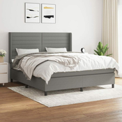 Greatstore Box spring postelja z vzmetnico temno siva 180x200 cm blago