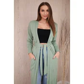 Long sweater with waist tie dark mint