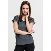 Womens T-shirt with long back in the shape of a spray with dye dark grey