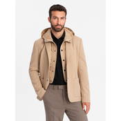 Ombre Mens jacket with high collar and hood - light brown