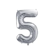 PartyDeco Folija balon številka 5 srebrn 86 cm