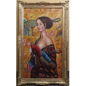 Vintage Oil Painting after Gustav Klimt Lady 60.96 x H. 101.60 cm - Authentic Antique Painting after Original - Hand Painted