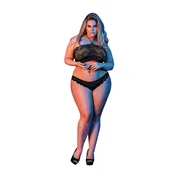 Magic Silk Exposed Halter Bandeau & Panty Set 2X Black Lace Finish MGS100C