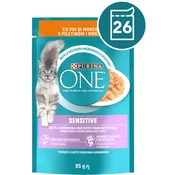 Purina ONE SENSITIVE mokra hrana za odrasle mačke, mini fileti s piščancem in korenjem, 26x85g