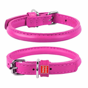 WAUDOG okrogla usnjena roza ovratnica za dolgodlake pse, roza 33-41cm, širina ovratnika: 8mm