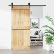 vidaXL Drsna vrata Naravna in črna 90 x 210 cm Masiven borov les