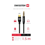 SWISSTEN AUDIO ADAPTER TEKSTILNI USB-C (muški)/3,5 mm JACK (muški) 1,5 M CRNI