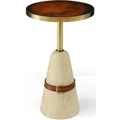 Casa Padrino luxury side table brown/brass/beige A� 40 x H. 74.5 cm - Round table with marble base - Living room furniture - Luxury furniture