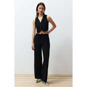 Trendyol Black Buttoned V Neck Wide Leg Knitted Vest/Pants Top-Bottom Set