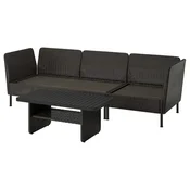 VITTSKÄR 3-sedi komplet za druženje, zunanje/plastičen ratan temno siva