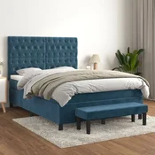 Greatstore Box spring postelja z vzmetnico temno modra 140x200 cm žamet