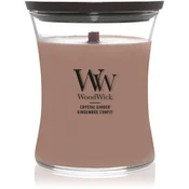 Woodwick Crystal Ginger dišeča sveča z lesenim stenjem 275 g