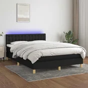 Greatstore Box spring postelja z vzmetnico LED črna 140x190 cm blago
