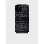 shumee Usnjen ovitek DKNY z enobarvnimi črtami in kovinskim logotipom – iPhone 15 Plus / 14 Plus (črn)