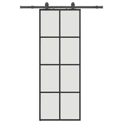 Vidaxl Drsna vrata z opremo črna 76x205 cm ESG steklo
