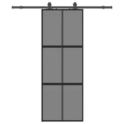 Vidaxl Drsna vrata z opremo črna 76x205 cm kaljeno steklo