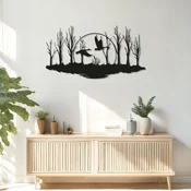 WallXpert metalni zidni ukras DCV-1046-MT, divlje patke u letu iznad šume i mocvare, 60 x 30 cm, crni