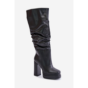 Slip-on boots with heel and platform with ruching insulated black Beridra