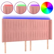 Vidaxl LED posteljno vzglavje roza 183x16x118/128 cm žamet
