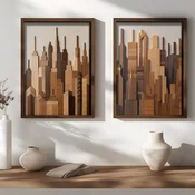 WallXpert set uramljenih MDF slika NAL205-46, siluete nebodera od drveta u nijansama braon, 2 x 35,5 x 47 cm