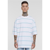 Mens striped T-shirt with oversized sleeves white/ocean blue
