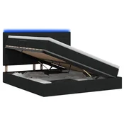 vidaXL LED Postelja za Shranjevanje z Blazino Črna 140 x 200 cm Blago