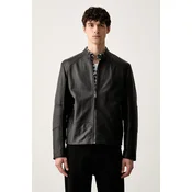 HUGO Usnjena jakna Likos 50564039 Črna Slim Fit