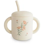 Mushie Silicone Training Cup Pink Flowers skodelica s slamico 170 ml