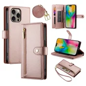 GS Ovitek za iPhone 16 Pro Max z zadrgo, denarnica, roza