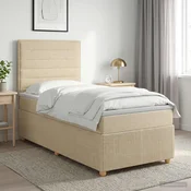 vidaXL Postelja boxspring z vzmetnico Krem 80 x 200 cm Blago