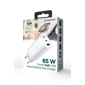 GEMBIRD TA-UC-PDQC65-01-W Gembird 3-port 65W GaN USB PowerDelivery fast charger, white