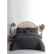 Antracitno siva enojna posteljnina iz renforce bombaža 140x200 cm Waffle Striped – Mila Home Luxury